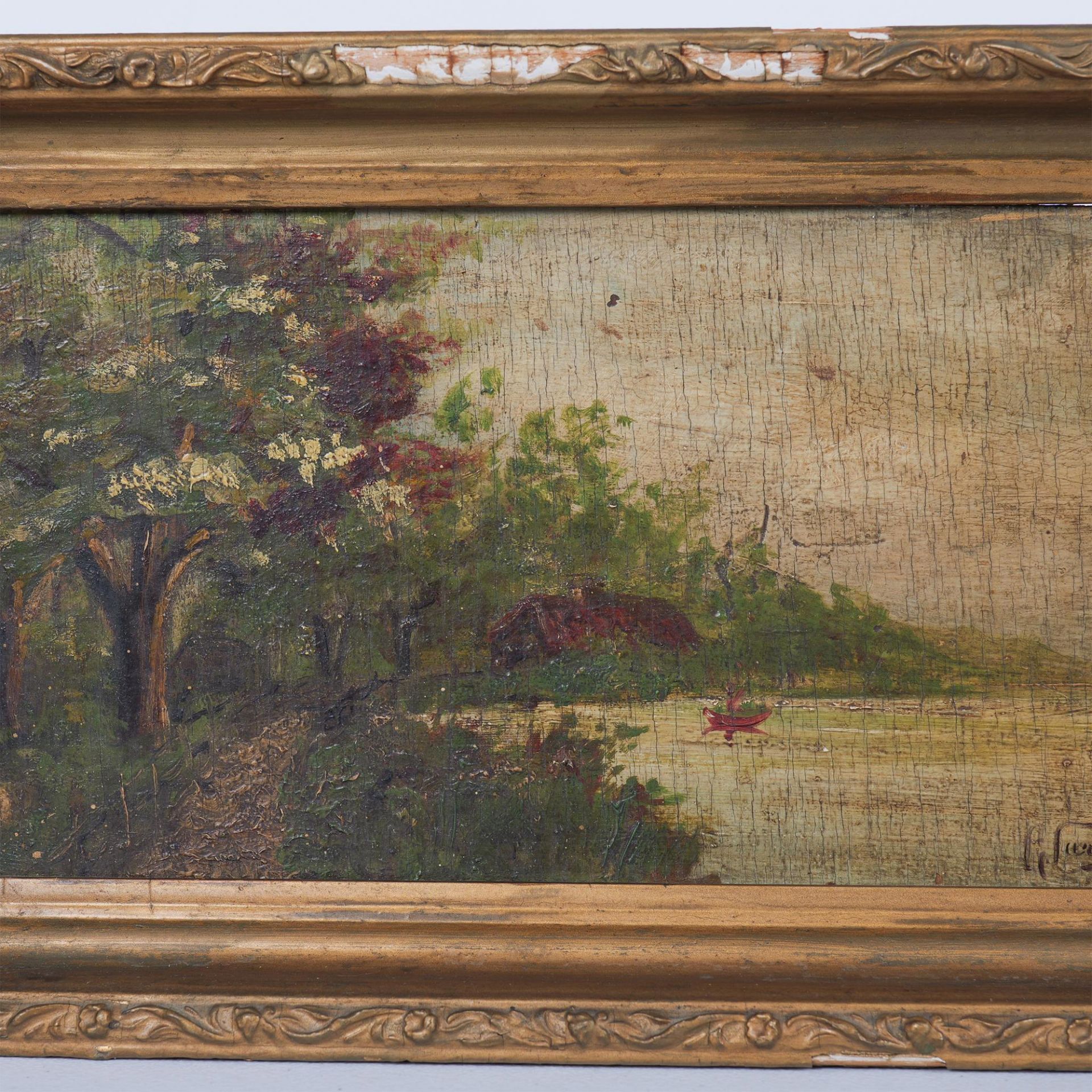 Antique Original Oil on Board, Picturesque Landscape, Signed - Bild 3 aus 4