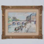 Andrieux, Original Gouache on Board, Paris Scene, Signed