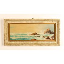 Original Panoramic Size Oil on Board, Pacific Ocean Seascape