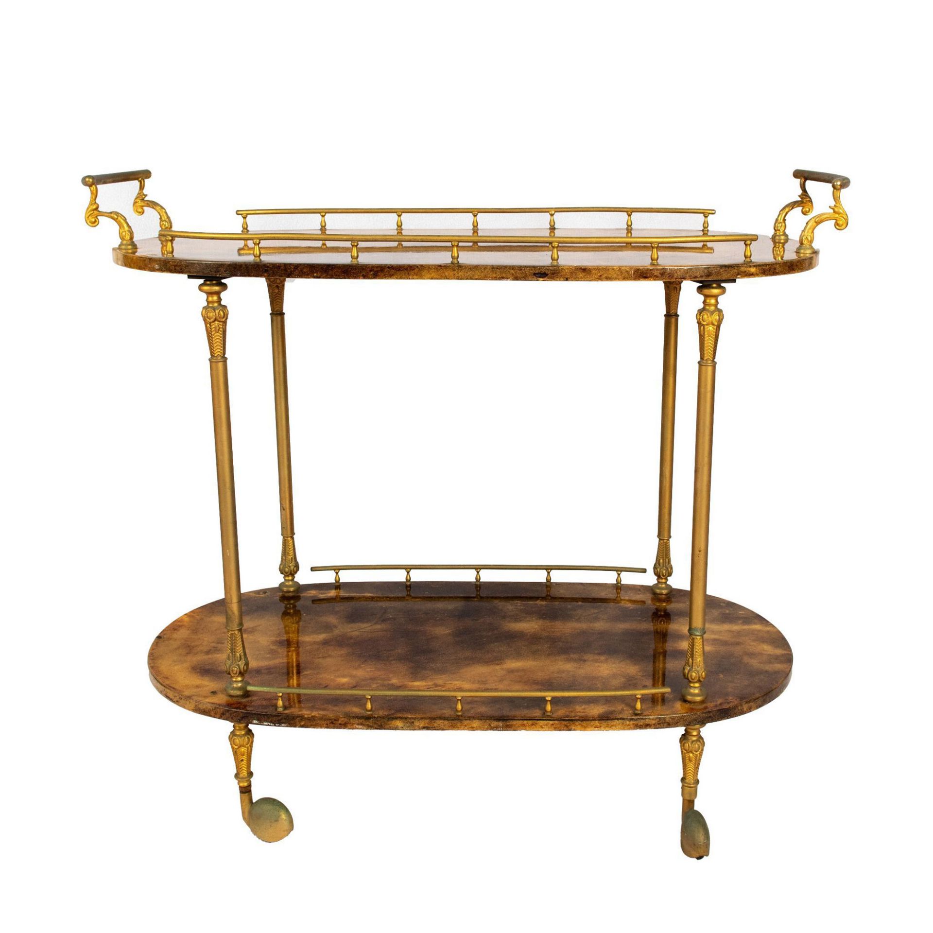 Aldo Tura, Art Deco Style Lacquered Goatskin Bar Cart