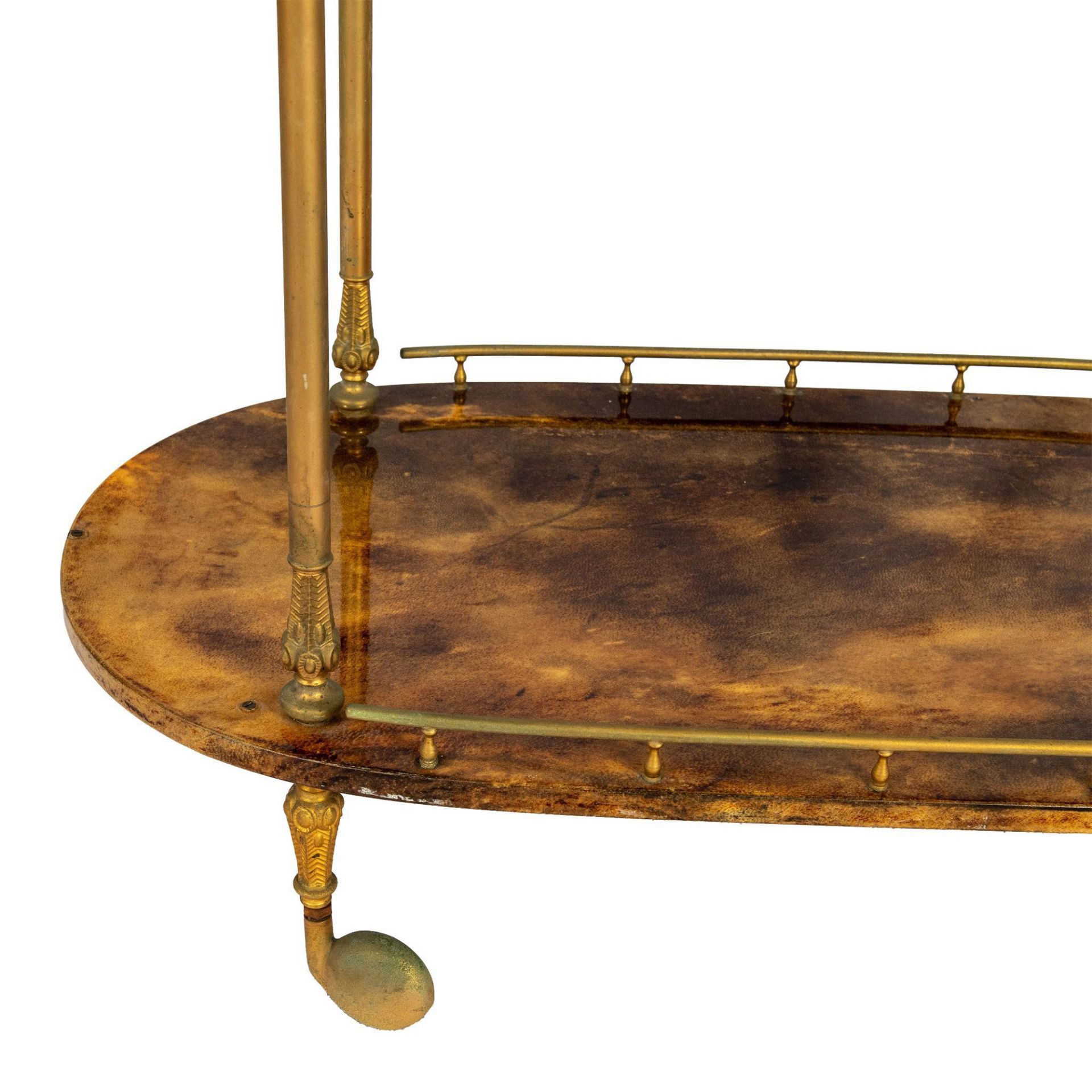 Aldo Tura, Art Deco Style Lacquered Goatskin Bar Cart - Image 5 of 7