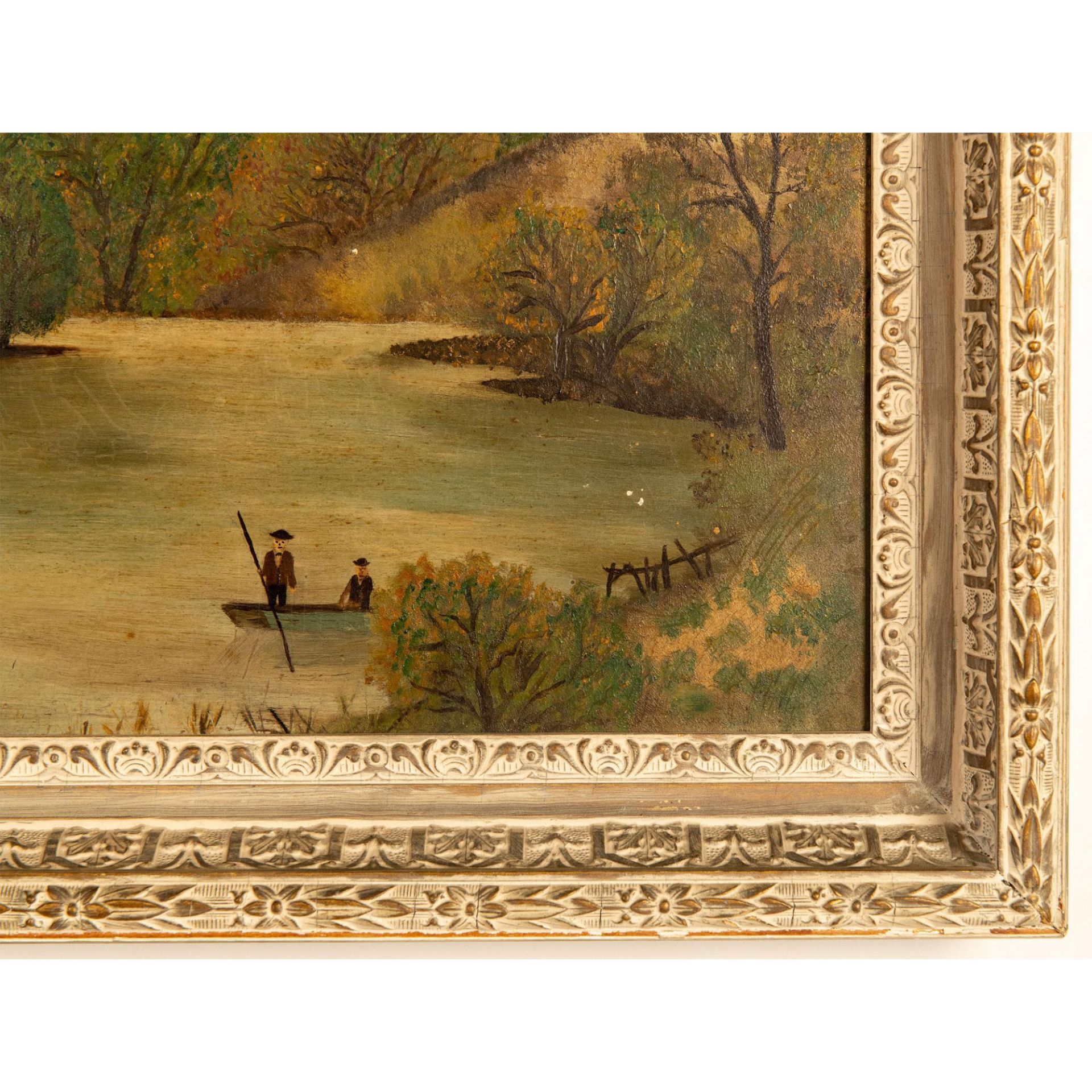 Antique Original Oil on Board, Naive Folk Art Landscape - Image 3 of 6