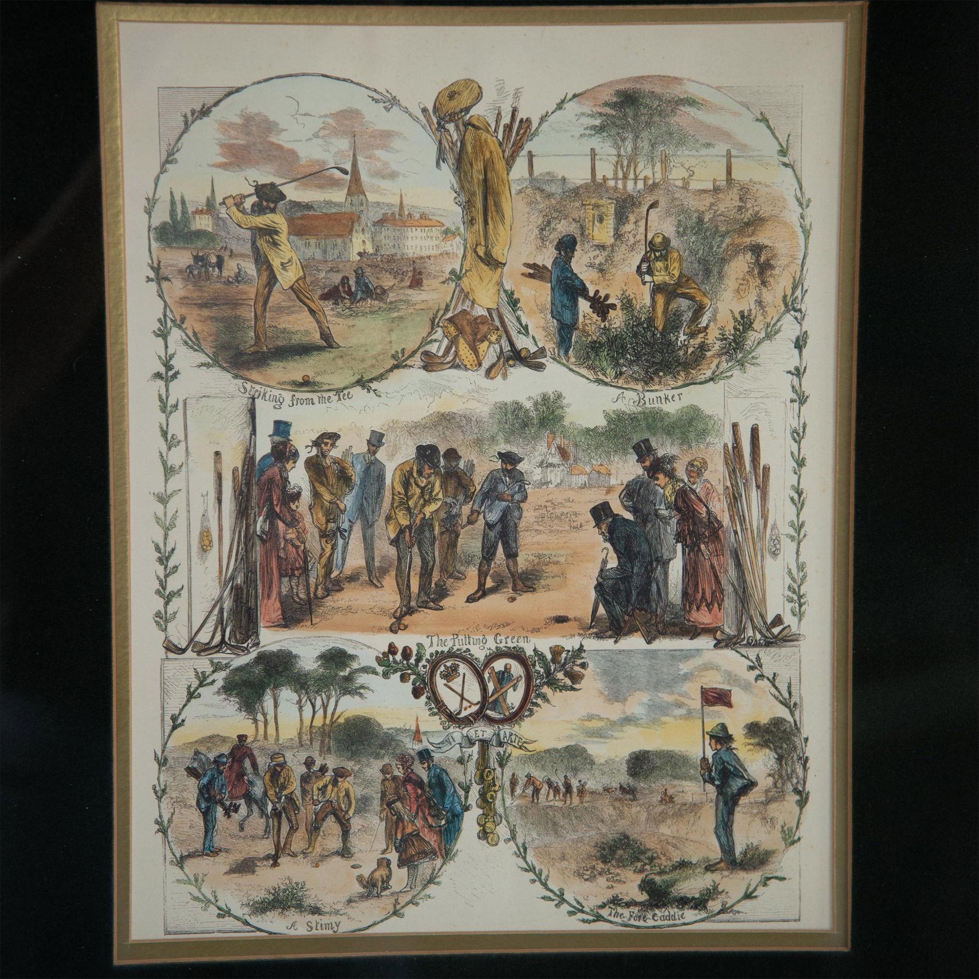 Original English Victorian Hand-Colored Woodcut, Golfing - Image 2 of 3