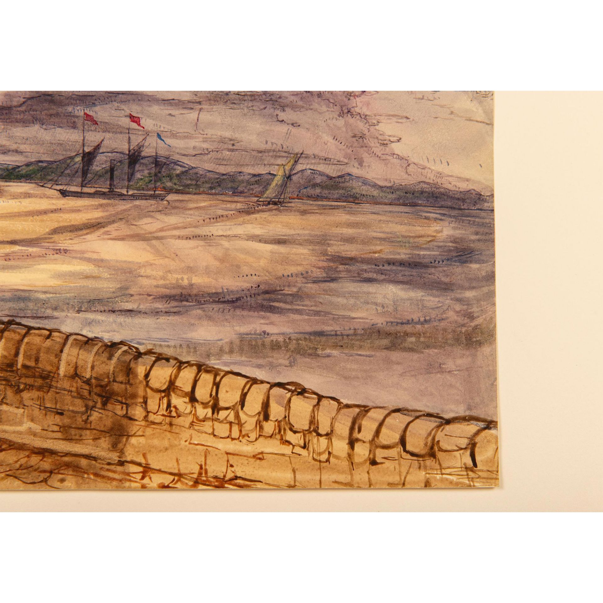 Original Watercolor on Paper, Stormy Sea with Ships - Image 2 of 4