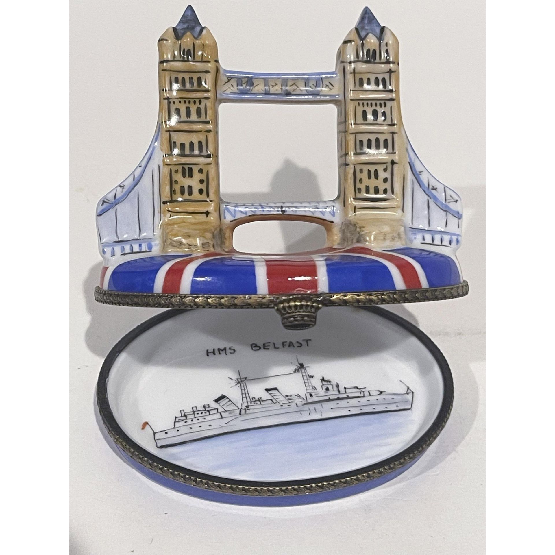 Rare Limoges Keepsake Box, London Tower Bridge Union Jack - Image 2 of 4
