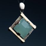 Lovely 14K White Gold and Green Gemstone Pendant