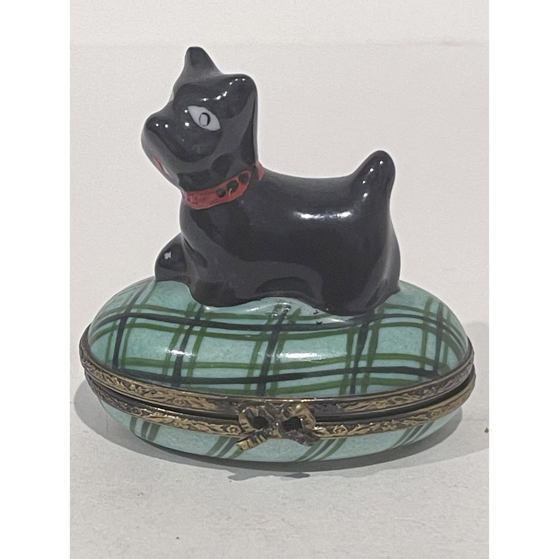 Limoges France Keepsake Box, Black Scotty Dog