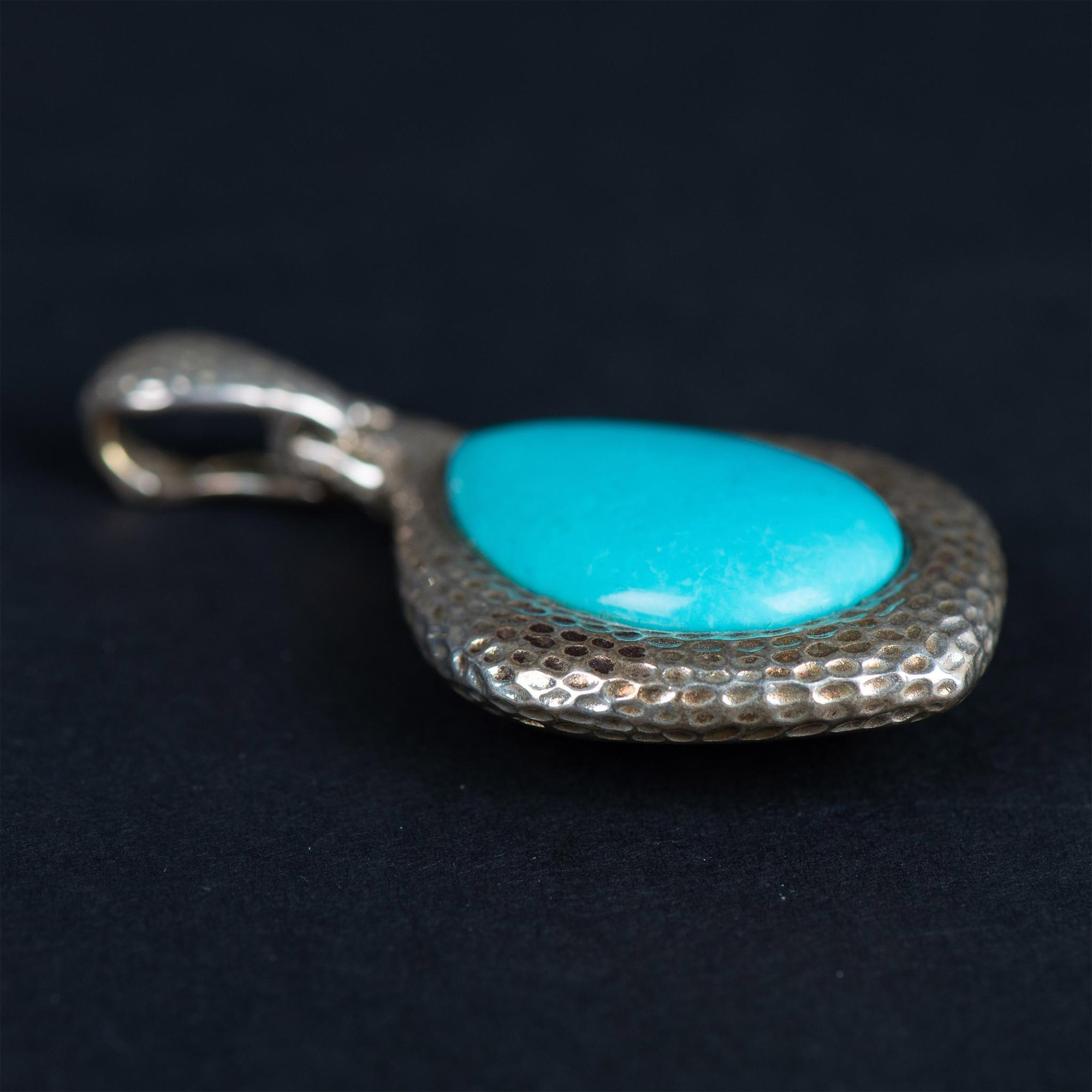 Jean Lin Chunky Sterling Silver & Turquoise Stone Pendant - Bild 3 aus 3