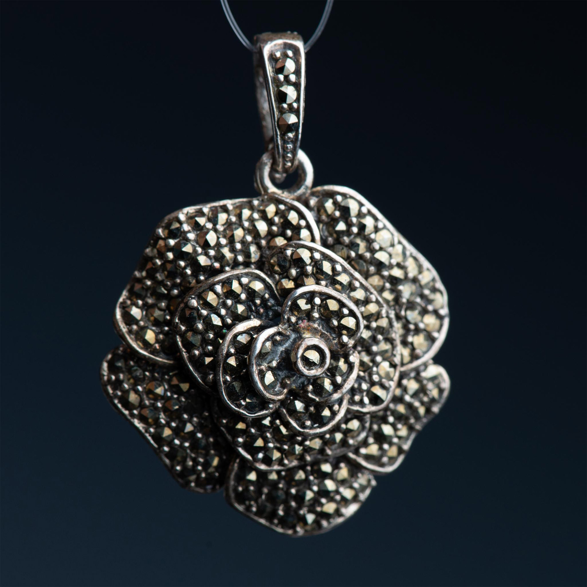 Sparkling Sterling Silver & Marcasite Flower Pendant