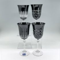 4pc Le Stelle Crystal Wine Glasses, Black Various Patterns