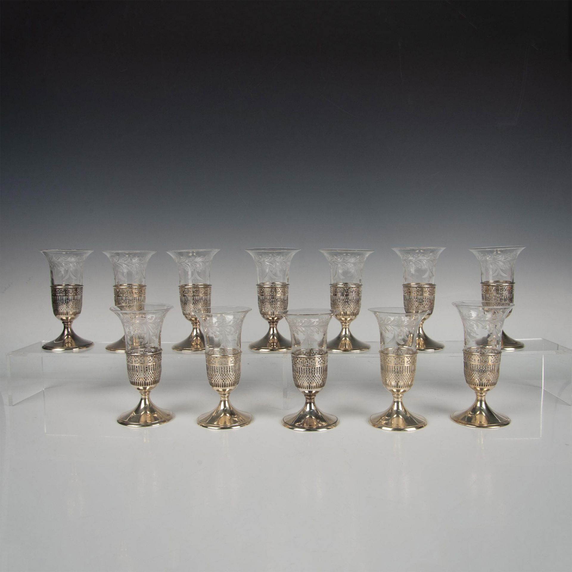 FM Whiting Sterling Silver & Cut Crystal Parfaits, Set of 12