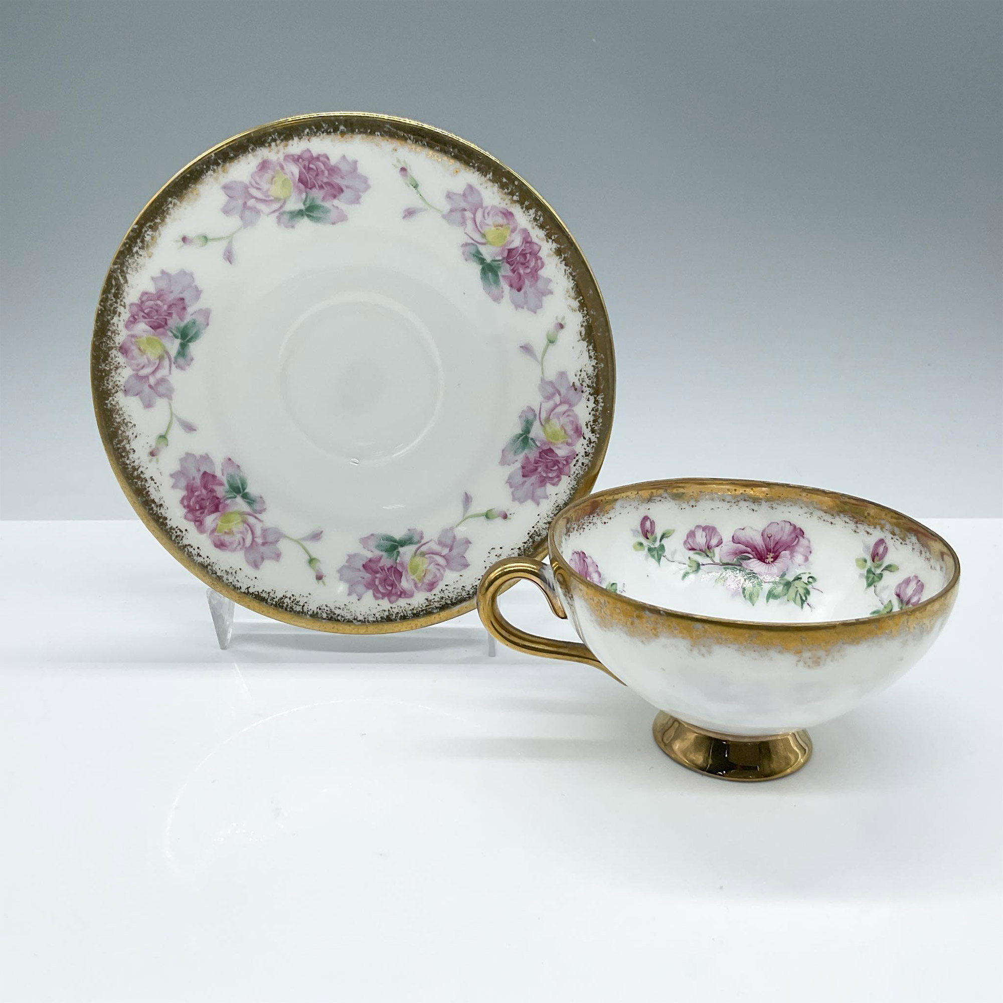 Occupied Japan Trimont China Tea Cup and Saucer Set Hibiscus - Image 3 of 4