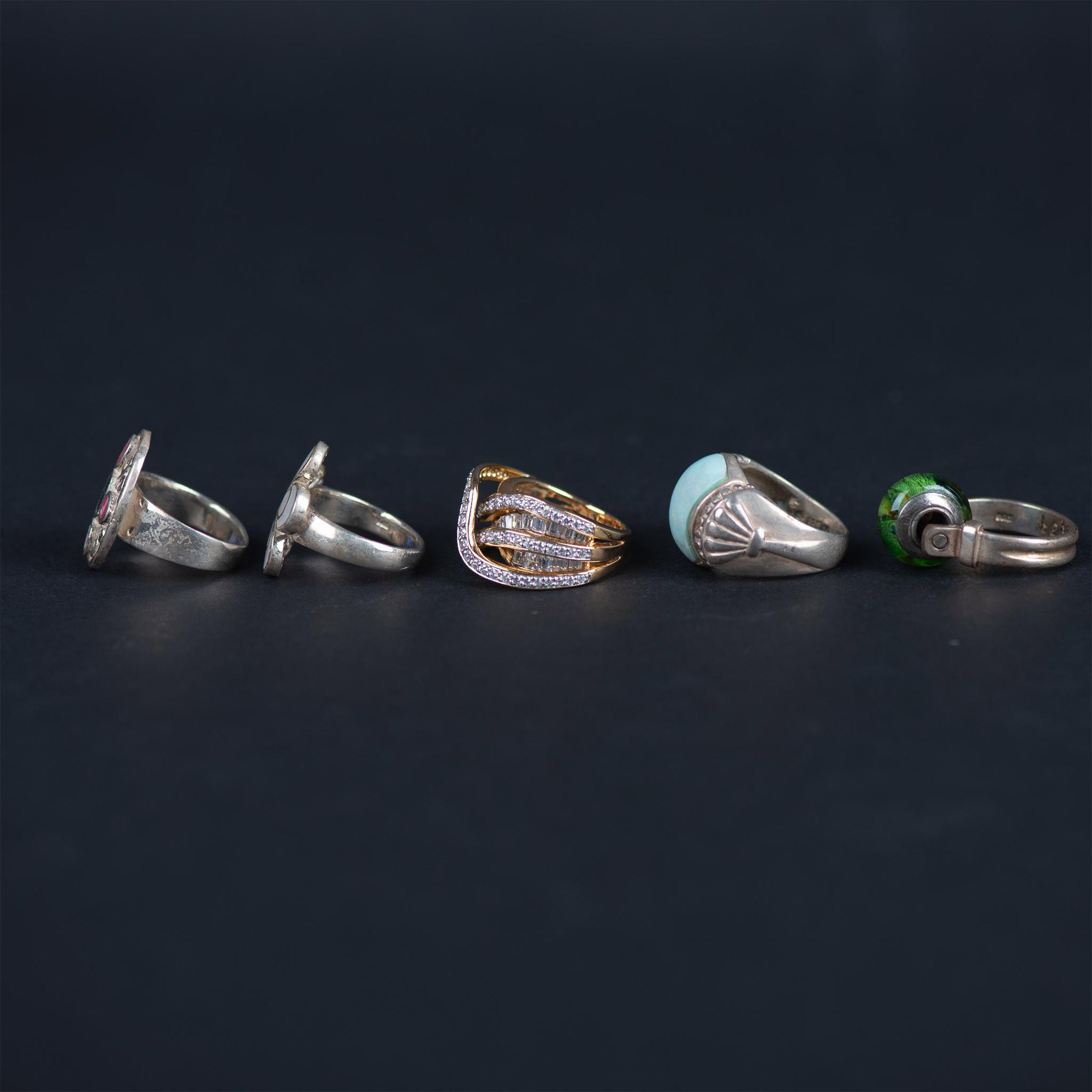 5pc Beautiful Sterling Silver Rings - Image 2 of 7