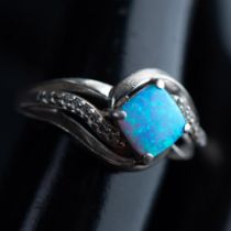 Pretty Sterling Silver, Opal, and CZ Ring