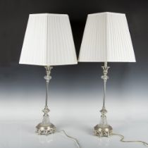 Pair of Vintage Silver Metal Lamps