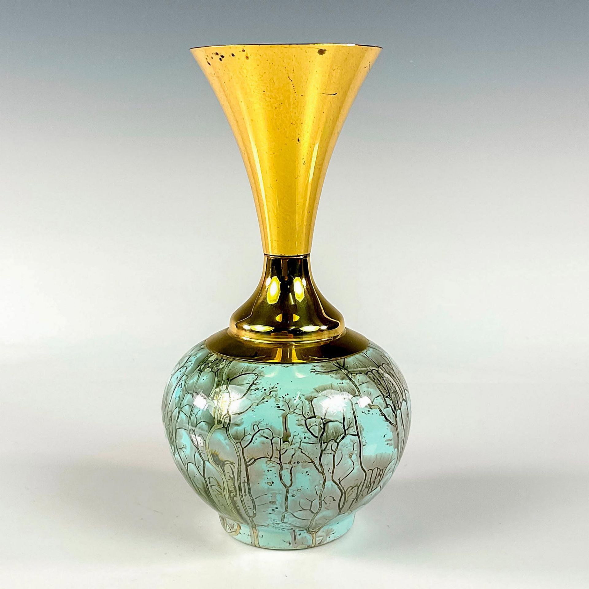 Mid-Century Modern Delft Marbled Glaze Vase