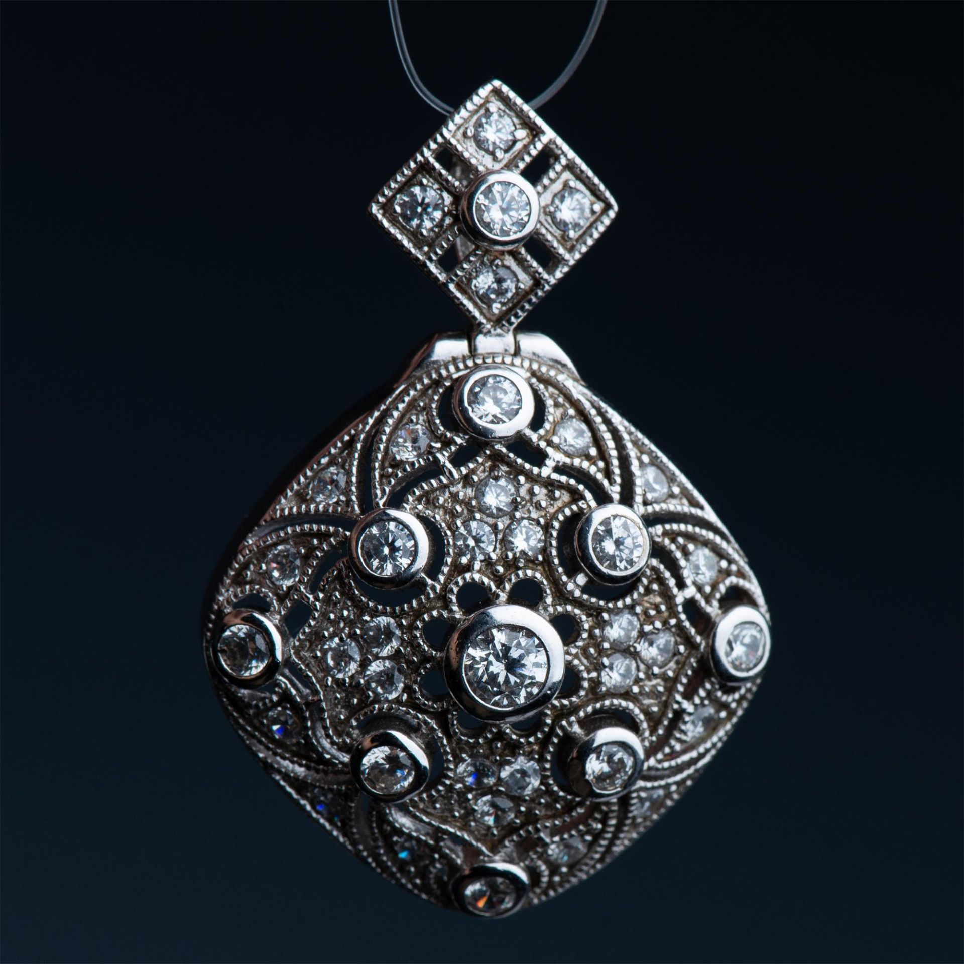 Gorgeous Ornate Sterling Silver Filigree & CZ Pendant