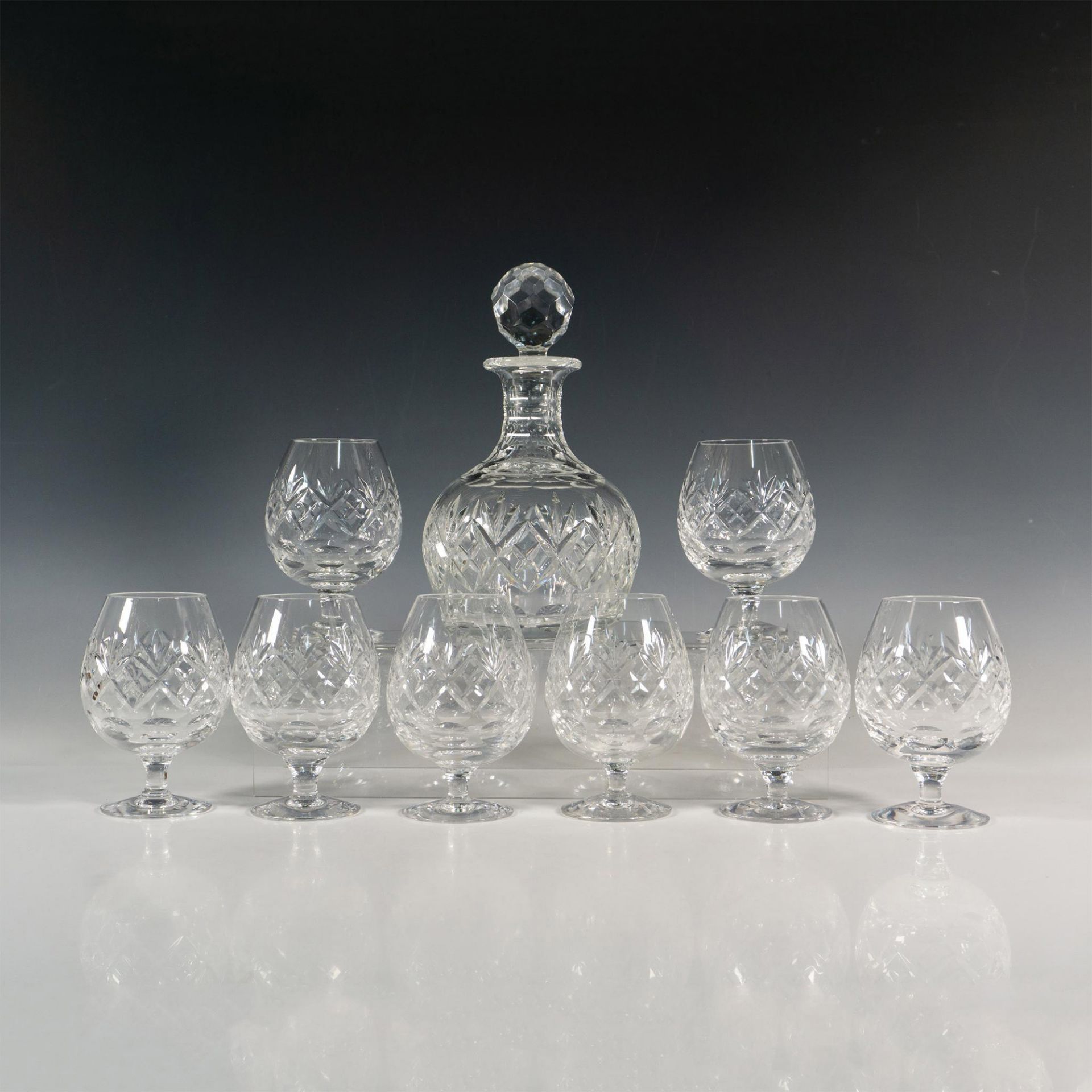 9pc Royal Doulton Crystal Brandy Glasses + Decanter