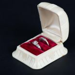 14K White Gold Diamond Engagement Ring & Wedding Band Set