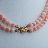 Beautiful 14K Gold Double Strand Coral Bead Necklace