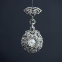 Vintage Sterling Silver & Marcasite Clock Brooch