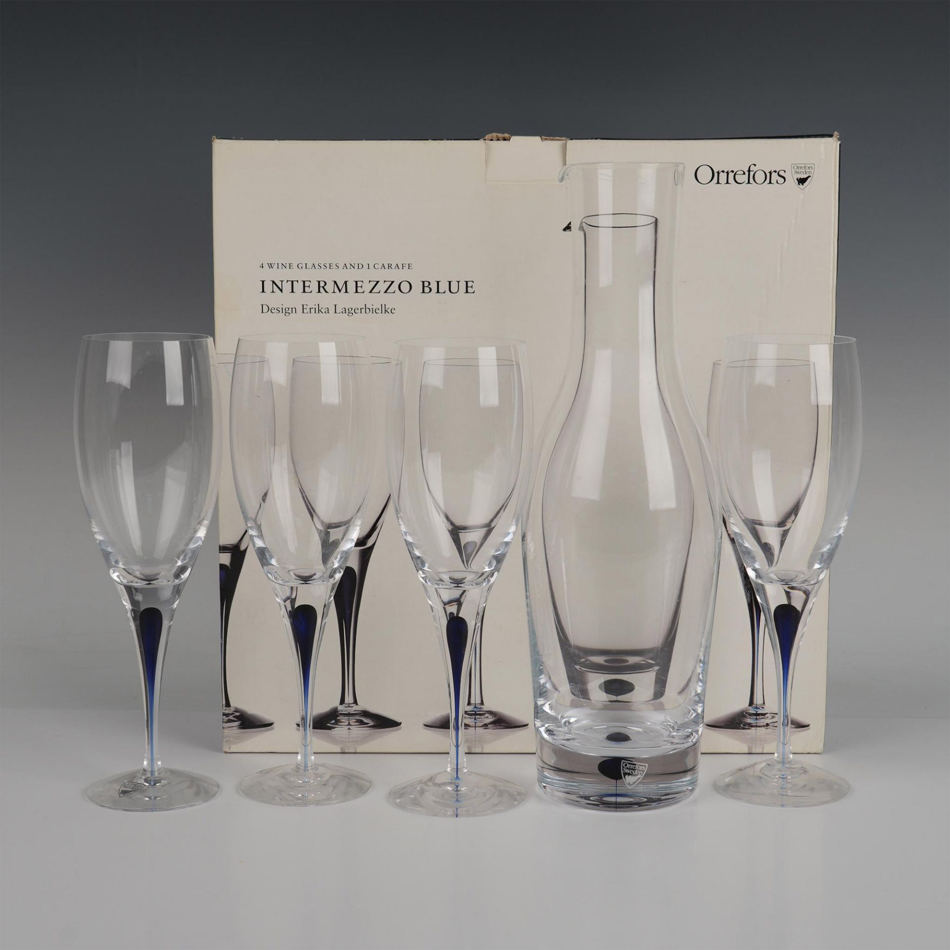 5pc Orrefors Wine Glasses and Carafe, Intermezzo Blue - Bild 6 aus 6