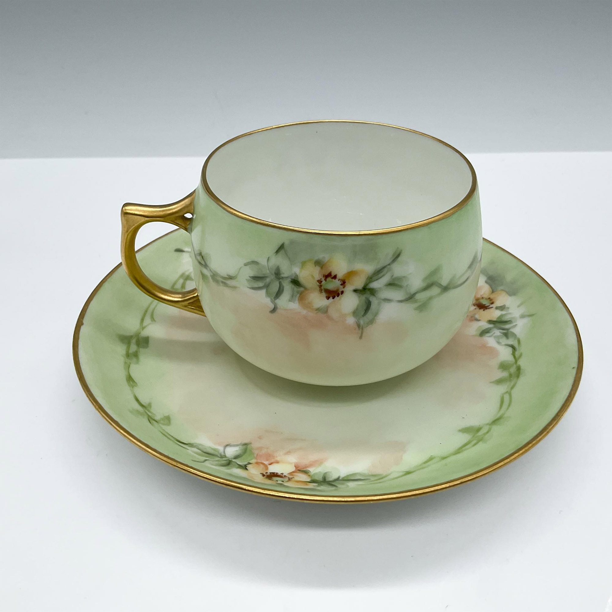 Bavaria Bone China Tea Cup and Saucer, Green Floral - Image 2 of 4