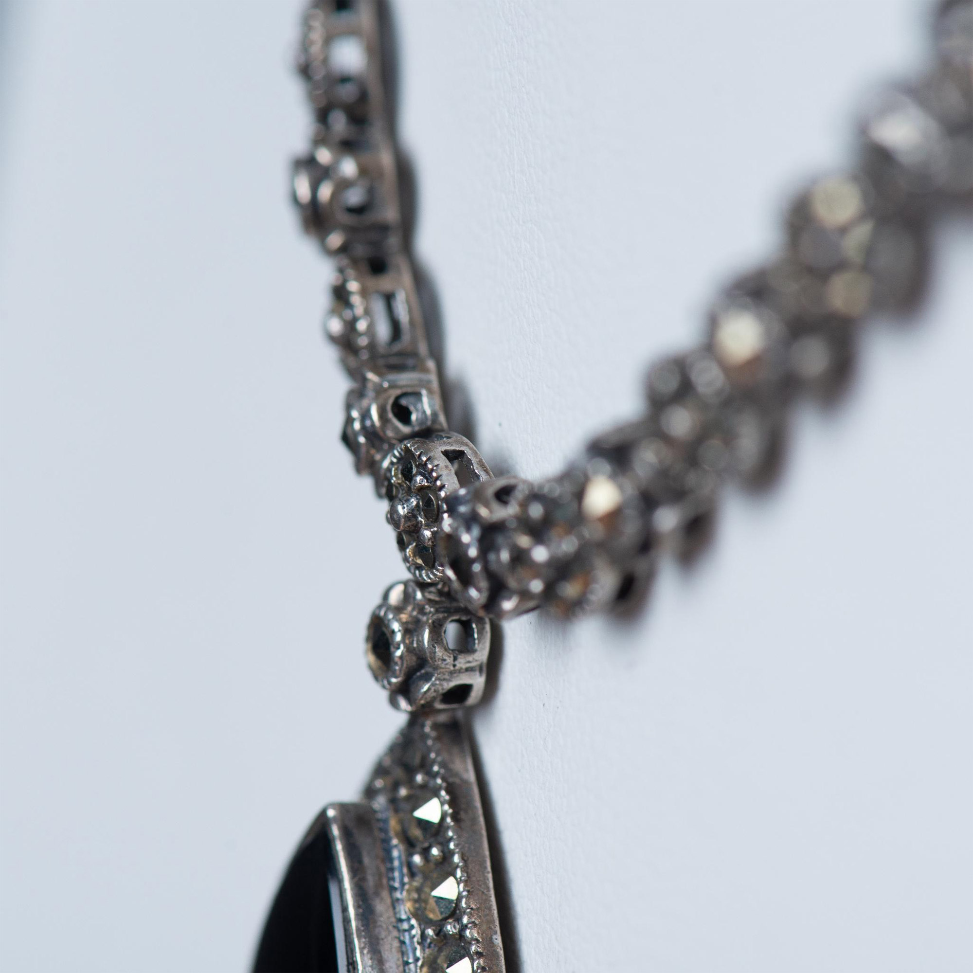 Pretty Sterling Silver, Marcasite, and Onyx Necklace - Image 3 of 6