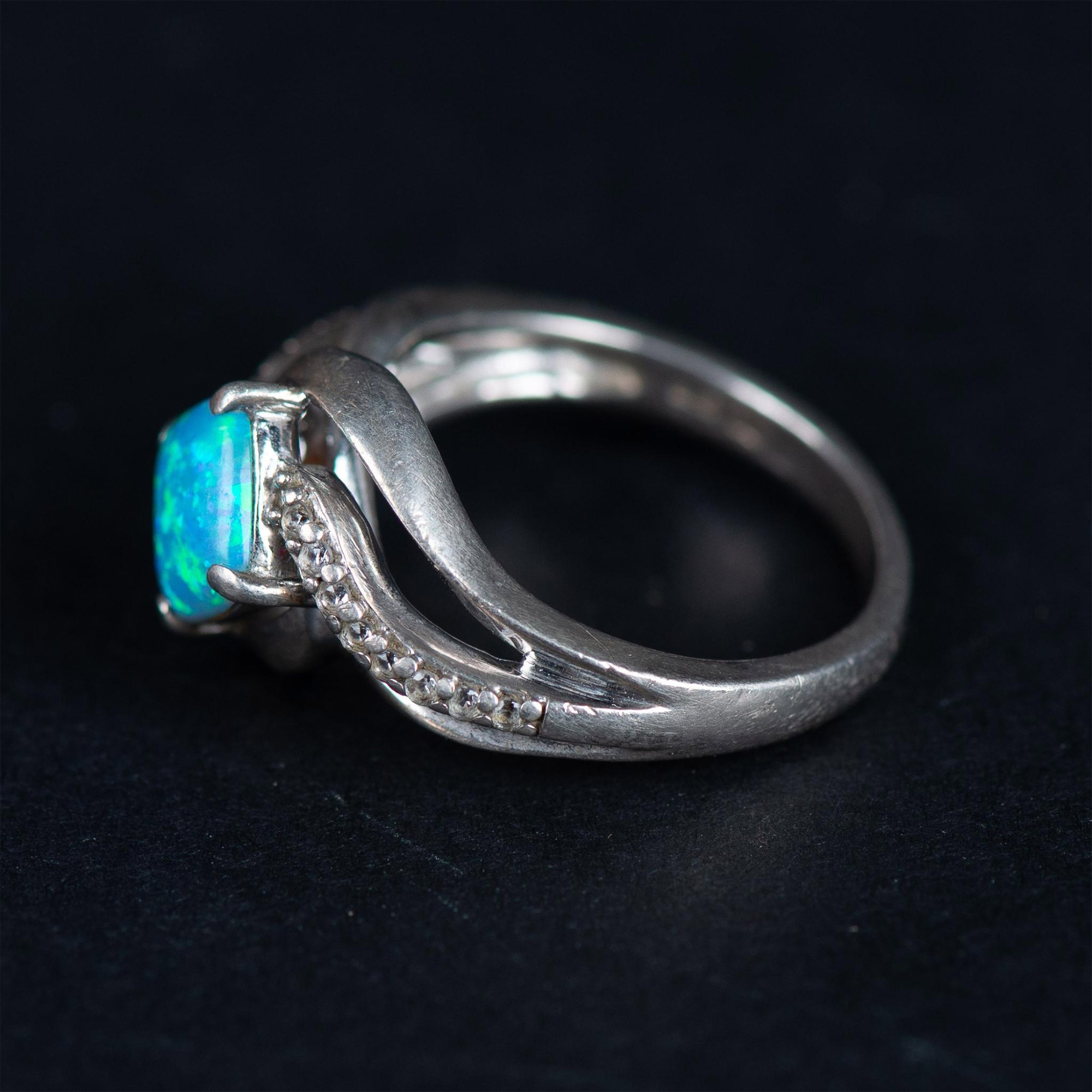 Pretty Sterling Silver, Opal, and CZ Ring - Image 3 of 5