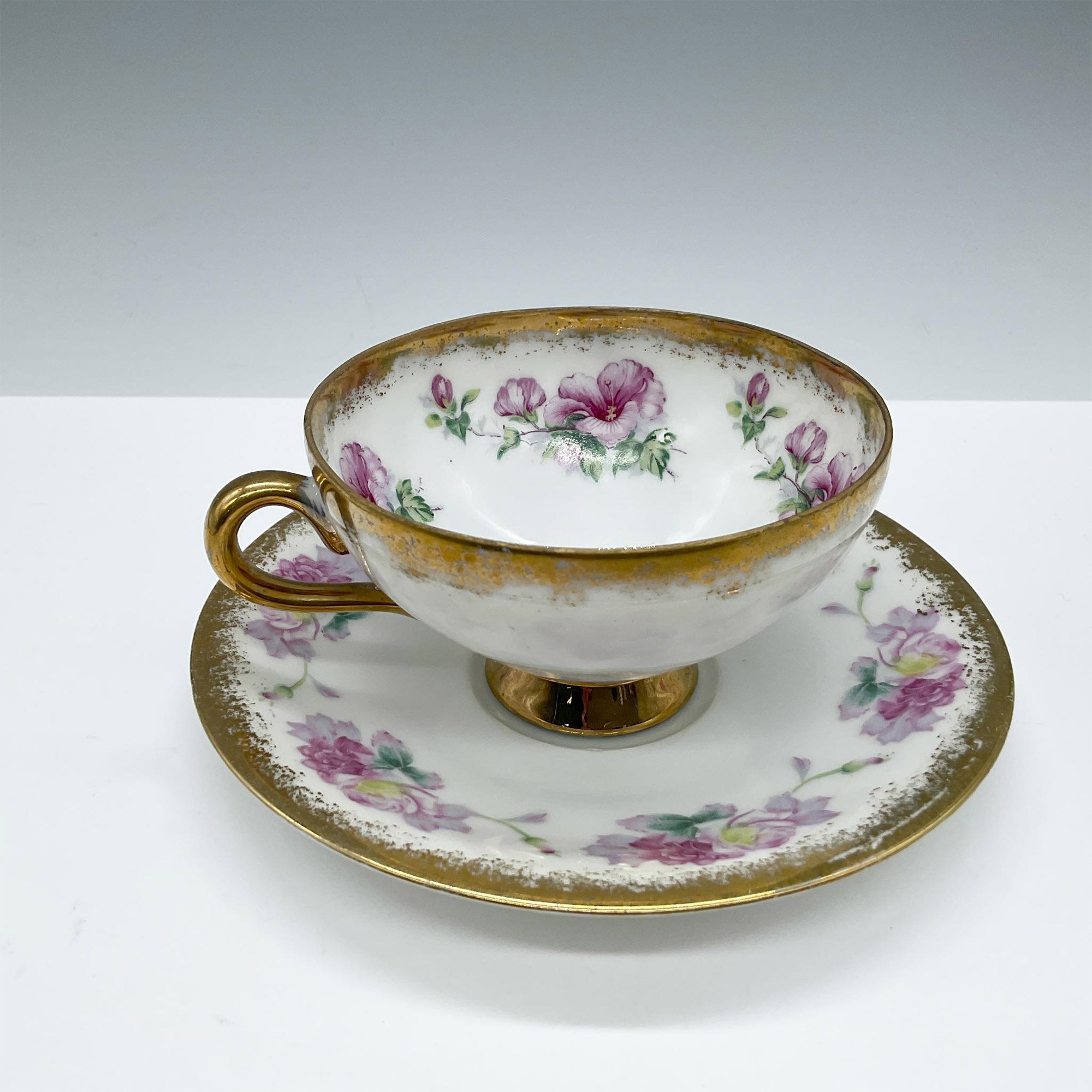 Occupied Japan Trimont China Tea Cup and Saucer Set Hibiscus - Image 2 of 4