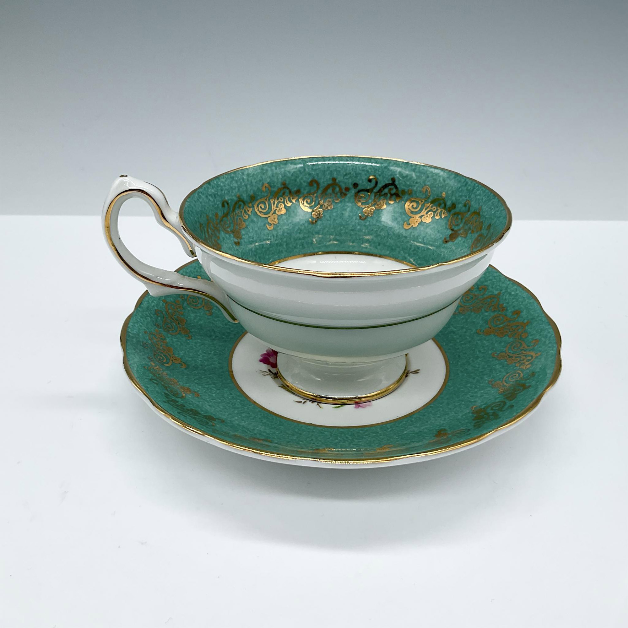 Vintage Grosvernor Bone China Tea Cup and Saucer, Teal - Image 2 of 4
