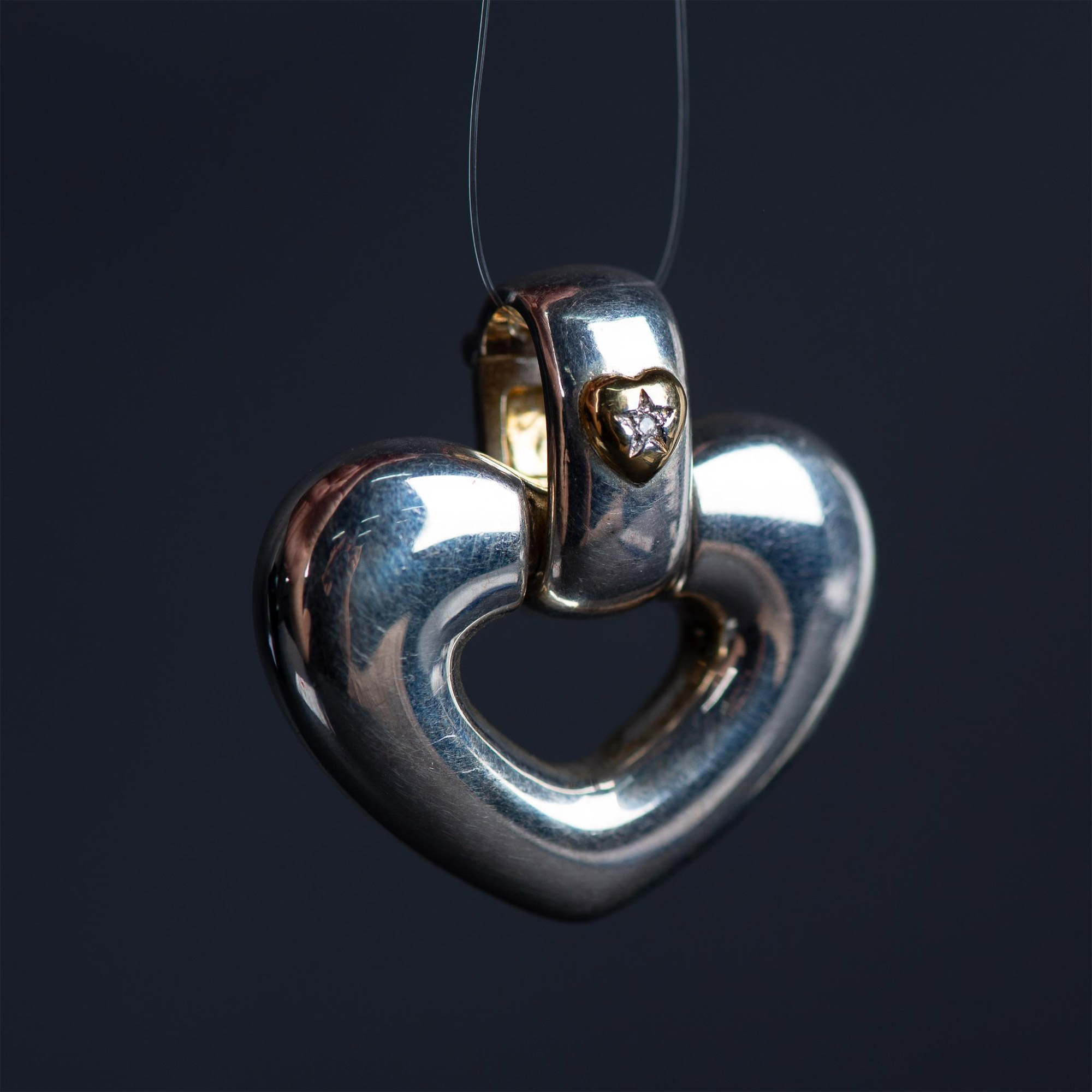 Sterling Silver and Diamond Puffy Heart Pendant