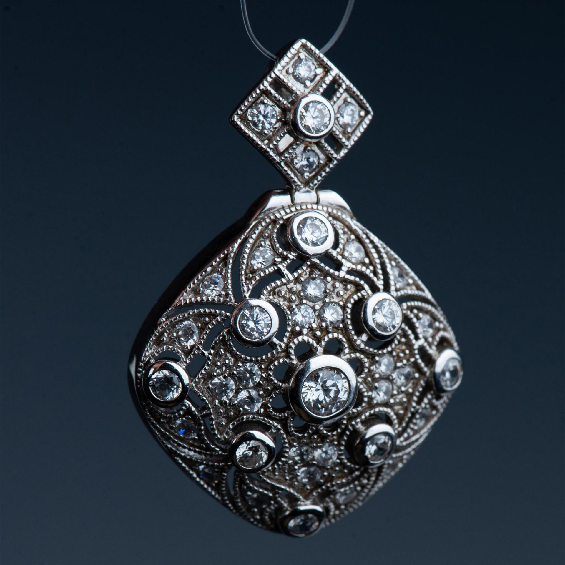 Gorgeous Ornate Sterling Silver Filigree & CZ Pendant - Bild 3 aus 5