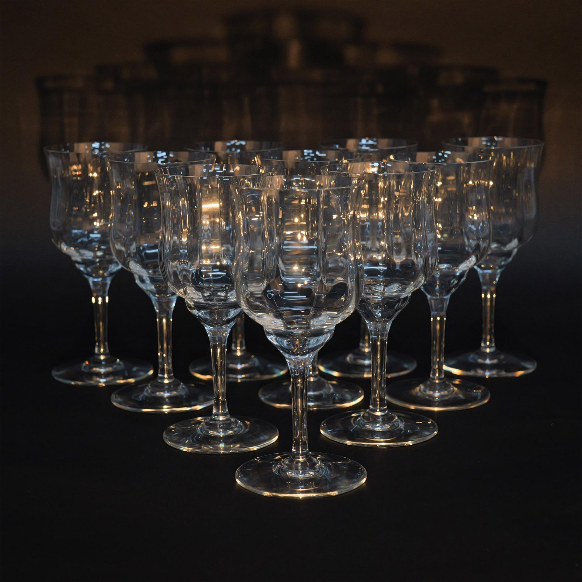 10pc Baccarat Crystal Tall Water Goblets, Capri Optic