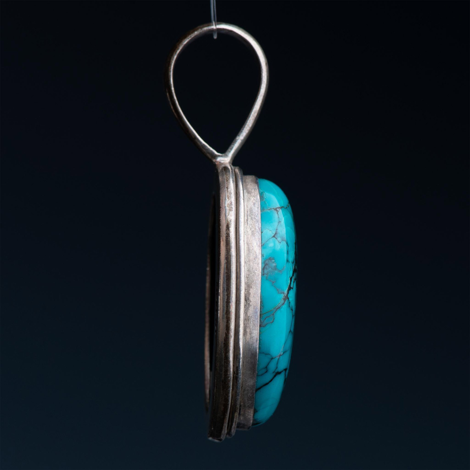 Large Oval Sterling Silver & Turquoise Pendant - Image 3 of 3