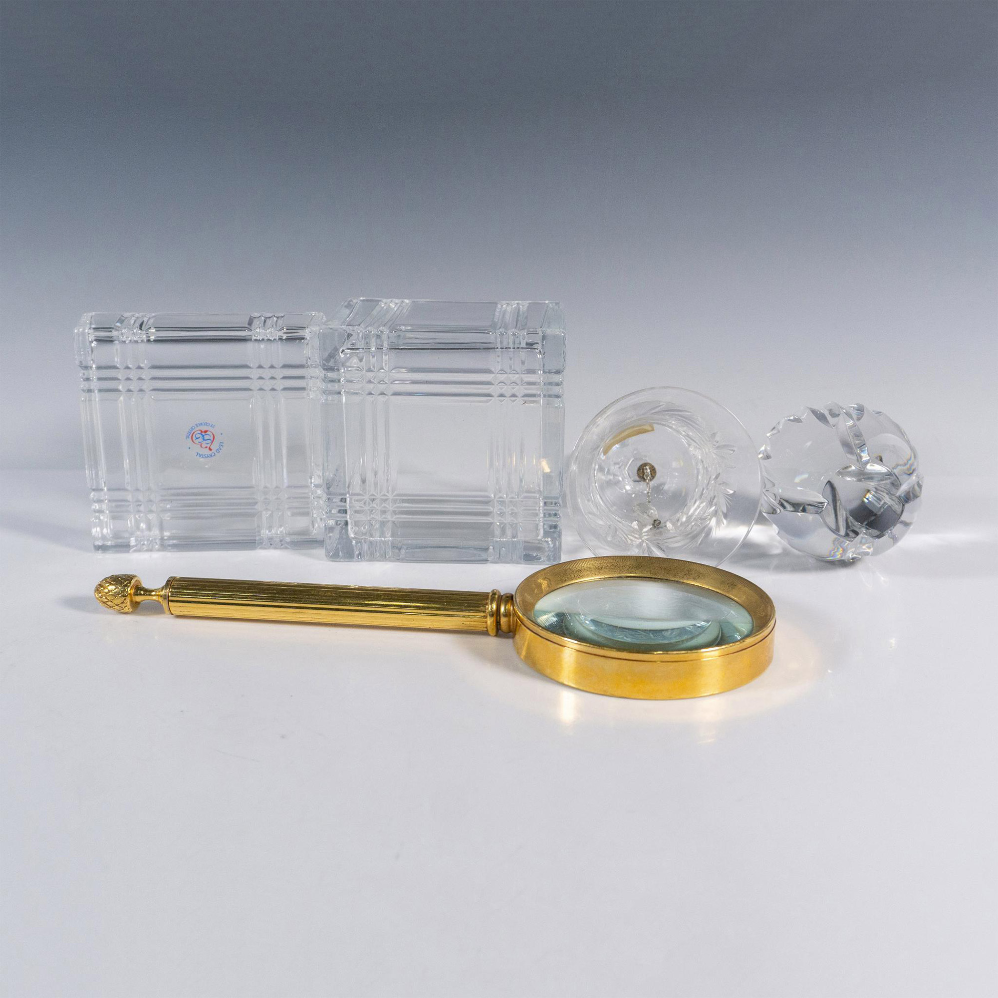 4pc Crystal Desk Accessories & Gold Magnifying Glass - Image 2 of 2