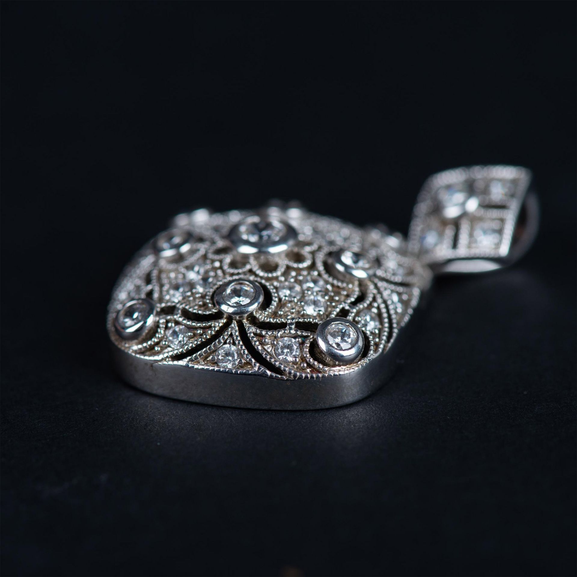Gorgeous Ornate Sterling Silver Filigree & CZ Pendant - Bild 5 aus 5