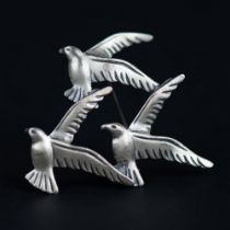Beau Sterling Silver Flying Birds Brooch