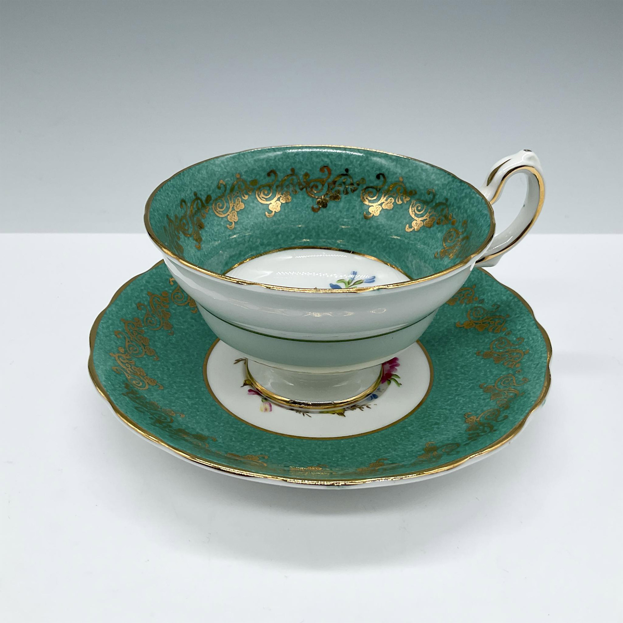 Vintage Grosvernor Bone China Tea Cup and Saucer, Teal