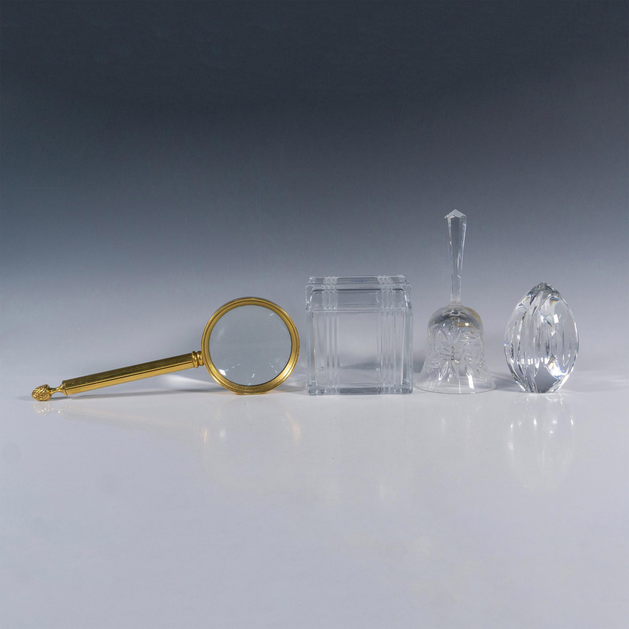 4pc Crystal Desk Accessories & Gold Magnifying Glass