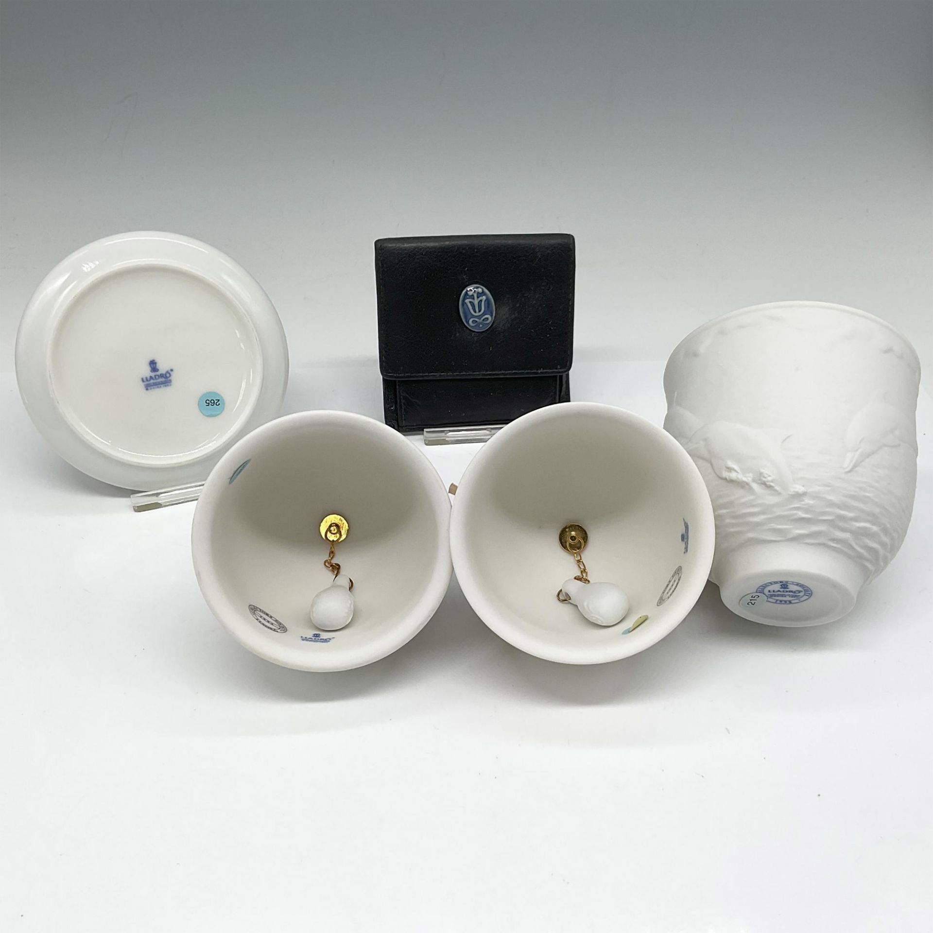 5pc Lladro CS Bells, Dolphins Cup, Duck Plate & Coin Purse - Image 3 of 4