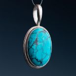Large Oval Sterling Silver & Turquoise Pendant