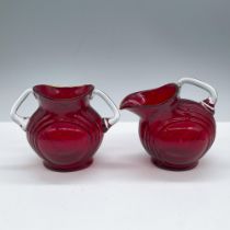 2pc Cambridge Crystal Creamer and Sugar, Ruby Nautilus