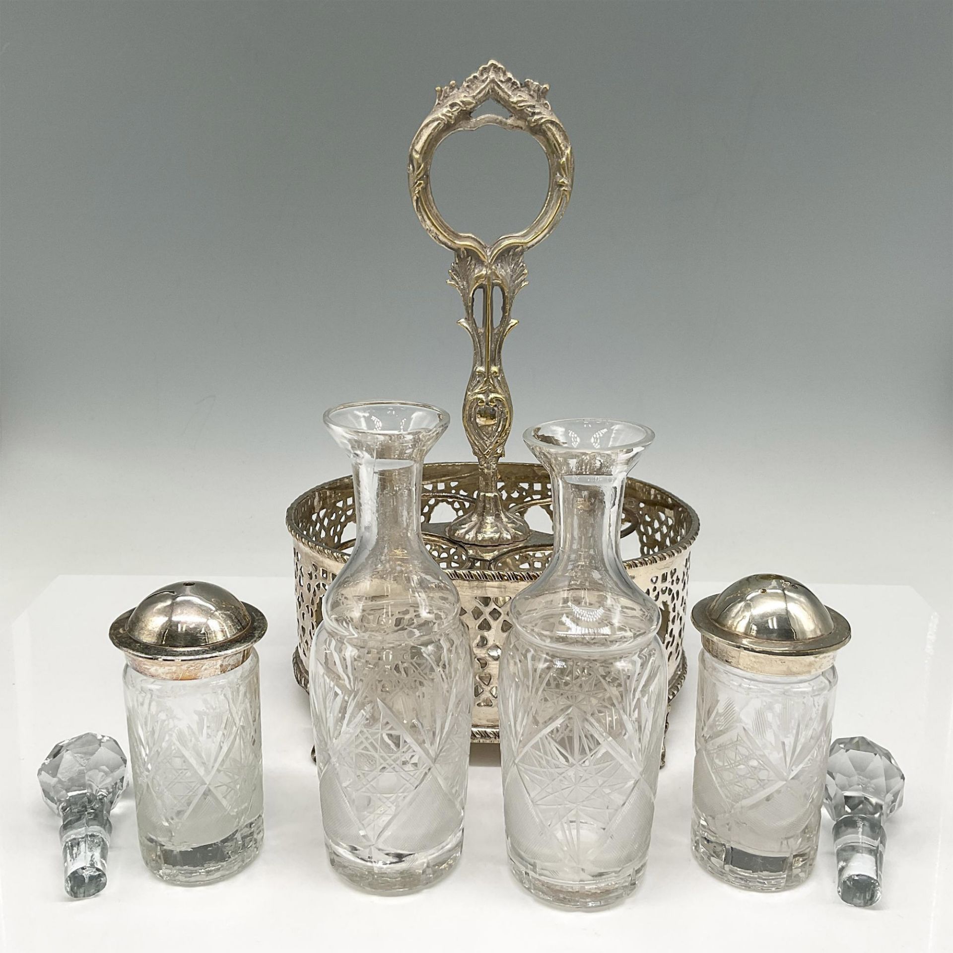 Victorian Silver Plated and Crystal Cruet Set - Bild 3 aus 4
