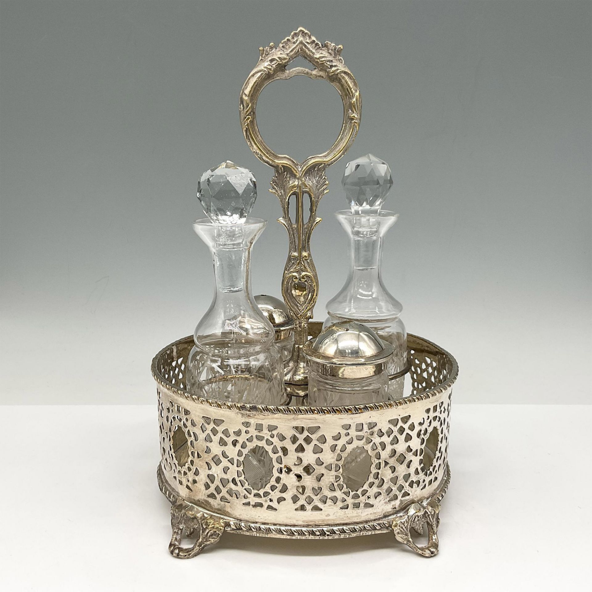 Victorian Silver Plated and Crystal Cruet Set