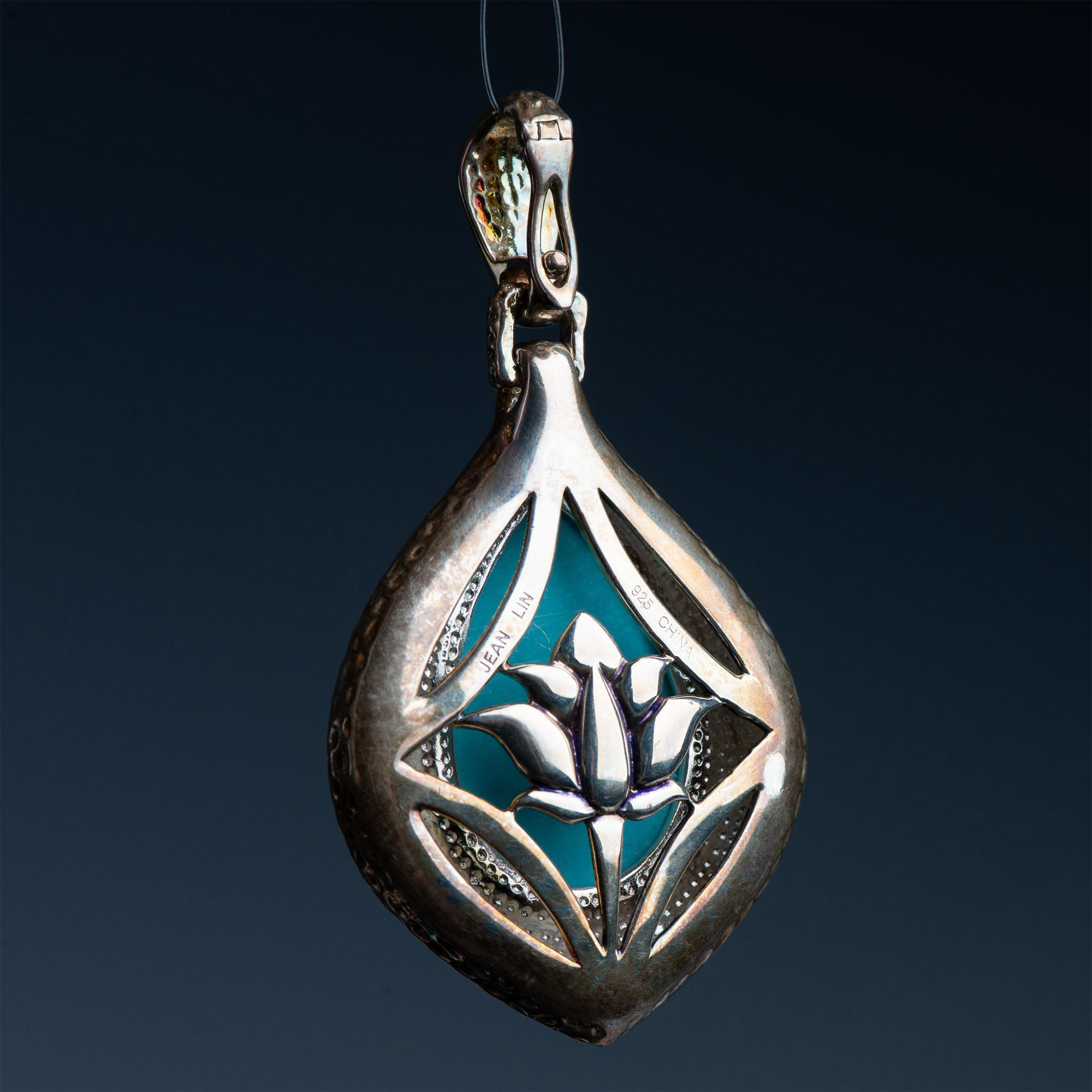 Jean Lin Chunky Sterling Silver & Turquoise Stone Pendant - Image 2 of 3