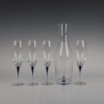 5pc Orrefors Wine Glasses and Carafe, Intermezzo Blue