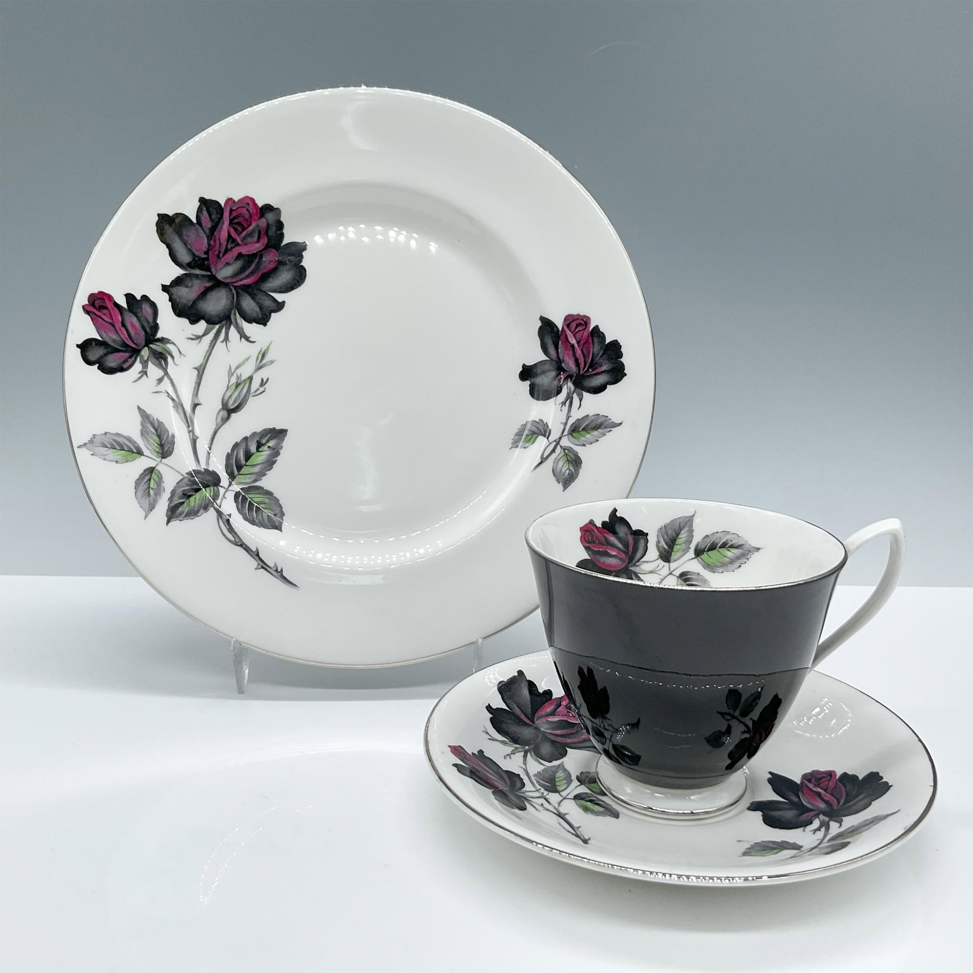 Royal Albert Bone China Tea Trio, Black Rose - Image 2 of 3