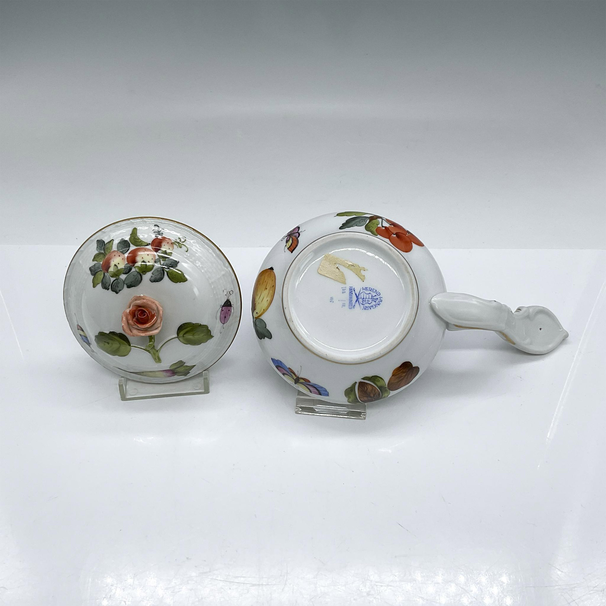 2pc Herend Patty Pan + Sauce Pitcher, Flowers/Butterflies - Image 5 of 10