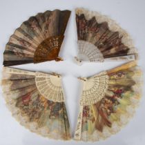 4pc Victorian Decorated Ladies Hand Fans